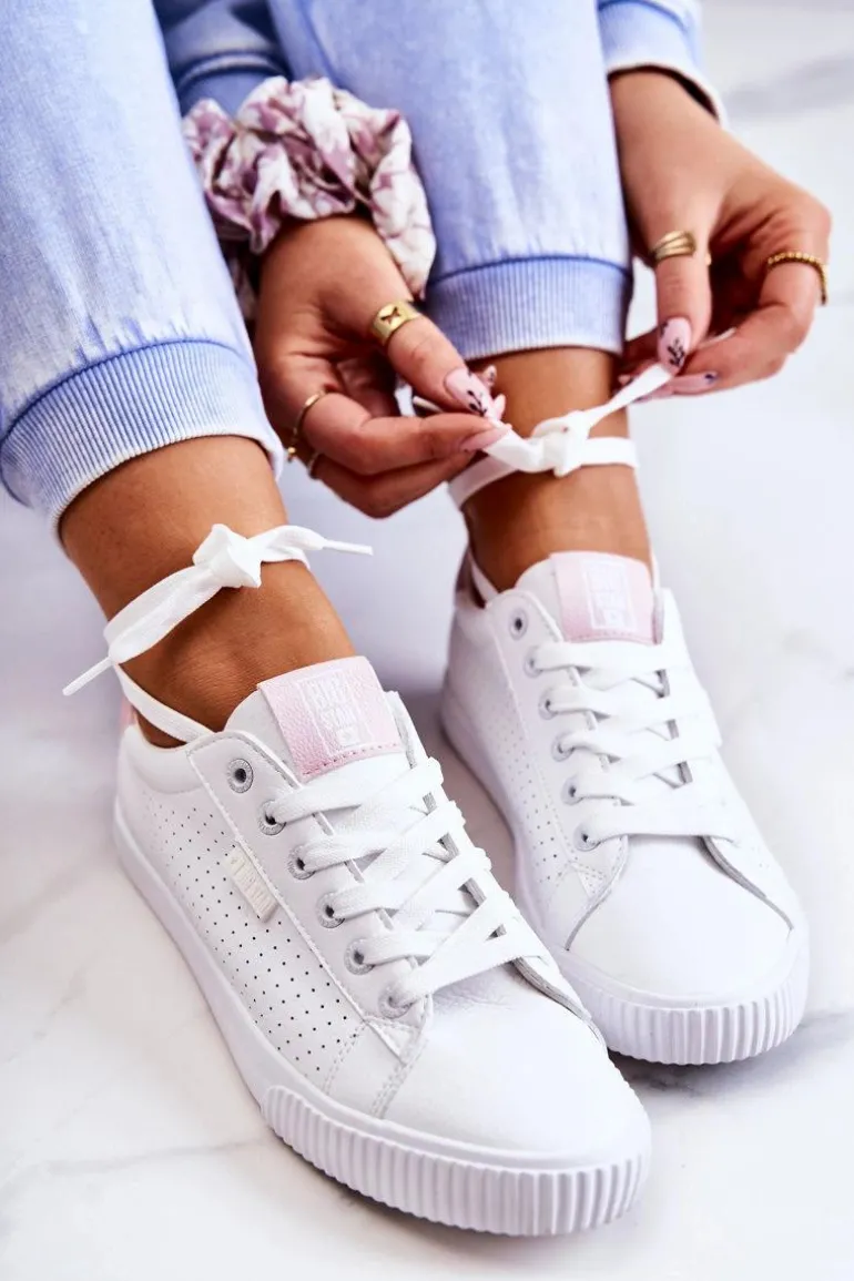 Damskie Skórzane Tenisówki BIG STAR HH274073 Biało-Różowe