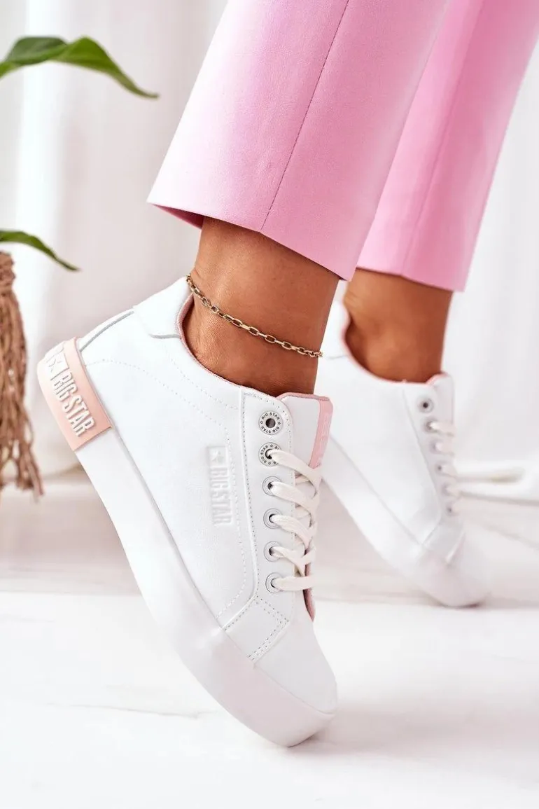 Damskie Skórzane Tenisówki BIG STAR II274033 Biało-Różowe