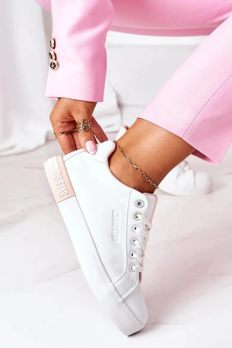 Damskie Skórzane Tenisówki BIG STAR II274033 Biało-Różowe