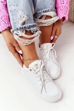 Damskie Skórzane Tenisówki Białe Nicole 2640