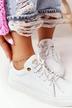 Damskie Skórzane Tenisówki Białe Nicole 2640