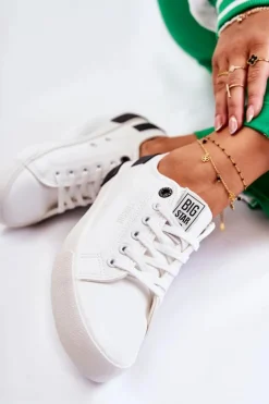 Damskie Skórzane Tenisówki BIG STAR FF274175 Biało Czarne