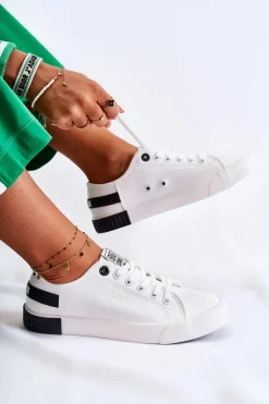 Damskie Skórzane Tenisówki BIG STAR FF274175 Biało Czarne