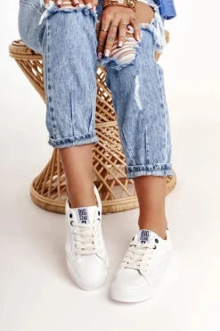 Damskie Skórzane Tenisówki BIG STAR BB274211 Biało Granatowe