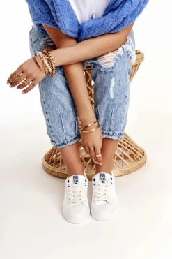 Damskie Skórzane Tenisówki BIG STAR BB274211 Biało Granatowe