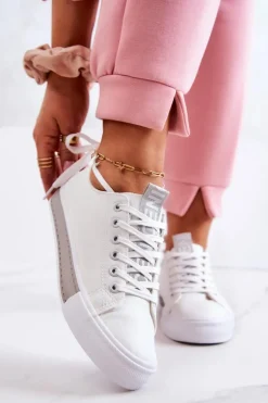 Damskie Skórzane Tenisówki Biało-Szare Mikayla