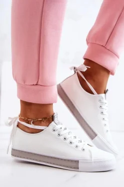 Damskie Skórzane Tenisówki Biało-Szare Mikayla