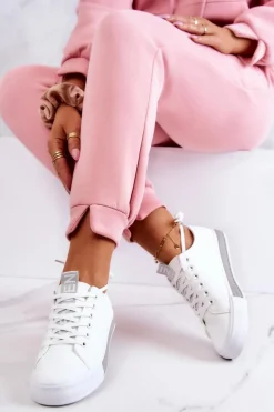 Damskie Skórzane Tenisówki Biało-Szare Mikayla