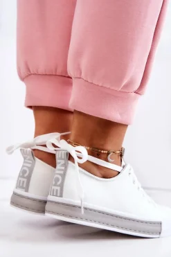 Damskie Skórzane Tenisówki Biało-Szare Mikayla