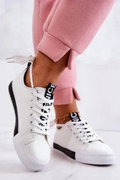 Damskie Skórzane Tenisówki Biało-Czarne Mikayla