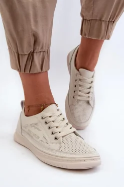 Damskie Skórzane Tenisówki Beżowe Cloesa