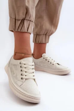 Damskie Skórzane Tenisówki Beżowe Cloesa