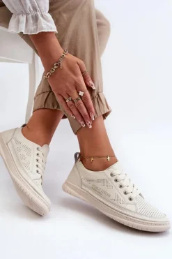 Damskie Skórzane Tenisówki Beżowe Cloesa