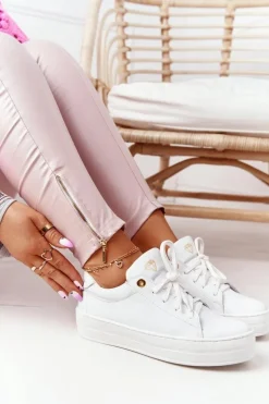 Damskie Skórzane Tenisówki Na Platformie Białe Nicole 2645