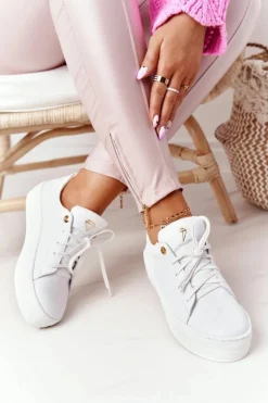 Damskie Skórzane Tenisówki Na Platformie Białe Nicole 2645