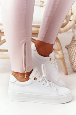Damskie Skórzane Tenisówki Na Platformie Białe Nicole 2645