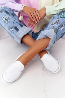 Damskie Skórzane Tenisówki Slip-On S.Barski Białe