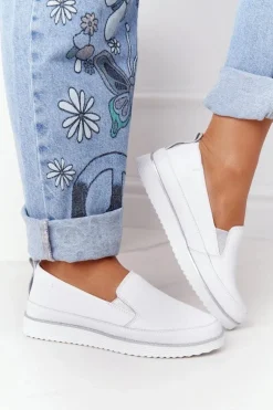 Damskie Skórzane Tenisówki Slip-On S.Barski Białe