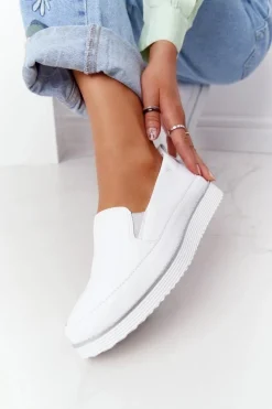 Damskie Skórzane Tenisówki Slip-On S.Barski Białe