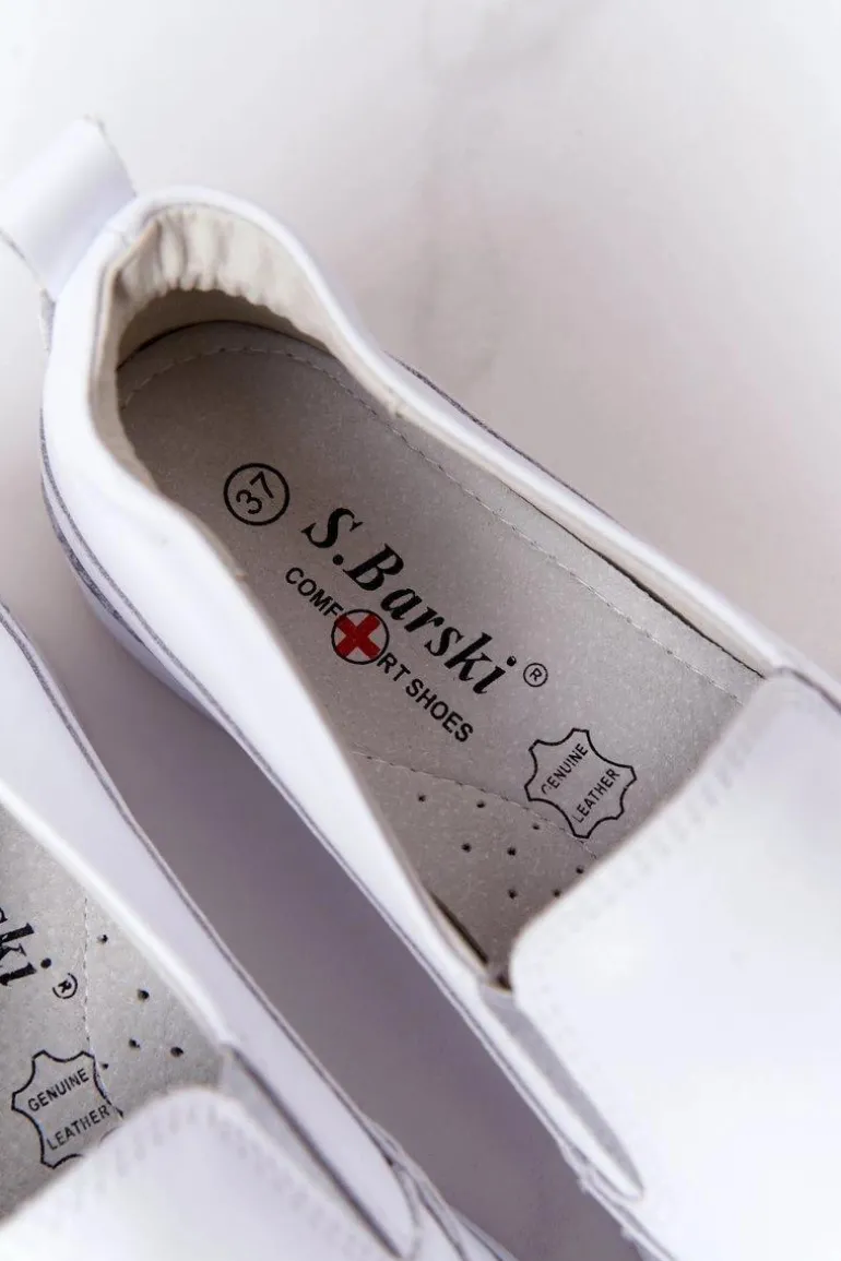 Damskie Skórzane Tenisówki Slip-On S.Barski Białe