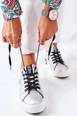 Damskie Skórzane Tenisówki BIG STAR II274034 Srebrne