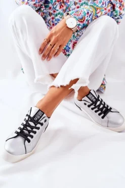 Damskie Skórzane Tenisówki BIG STAR II274034 Srebrne