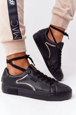 Damskie Skórzane Tenisówki BIG STAR HH274078 Czarno-Złote