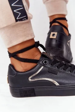 Damskie Skórzane Tenisówki BIG STAR HH274078 Czarno-Złote