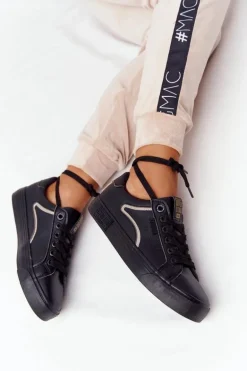 Damskie Skórzane Tenisówki BIG STAR HH274078 Czarno-Złote