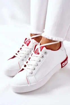 Damskie Skórzane Tenisówki BIG STAR II274032 Biało-Czerwone