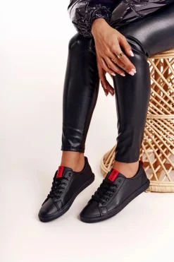 Damskie Skórzane Tenisówki Z Tasiemką BIG STAR DD274687 Czarne