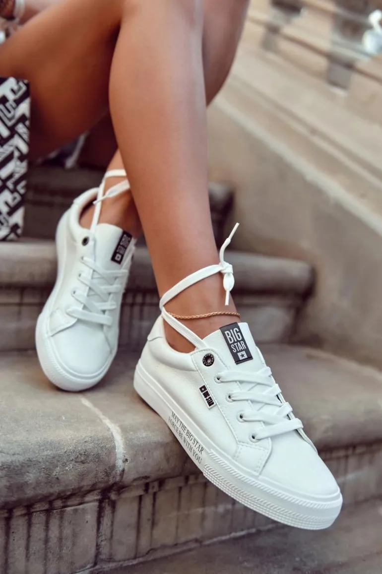 Damskie Skórzane Tenisówki Z Napisem BIG STAR EE274316 Białe