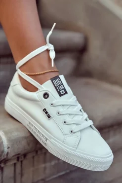 Damskie Skórzane Tenisówki Z Napisem BIG STAR EE274316 Białe