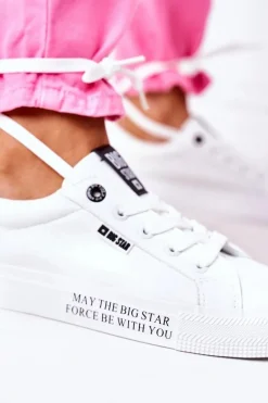 Damskie Skórzane Tenisówki Z Napisem BIG STAR EE274316 Białe