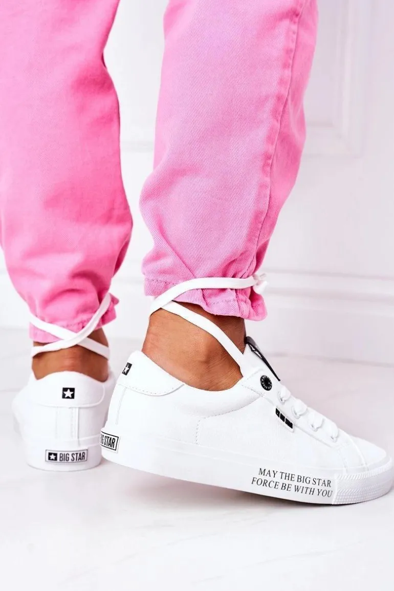 Damskie Skórzane Tenisówki Z Napisem BIG STAR EE274316 Białe