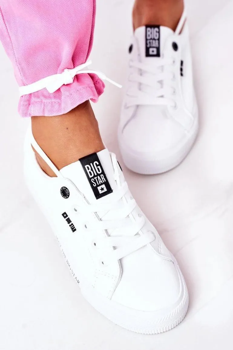 Damskie Skórzane Tenisówki Z Napisem BIG STAR EE274316 Białe