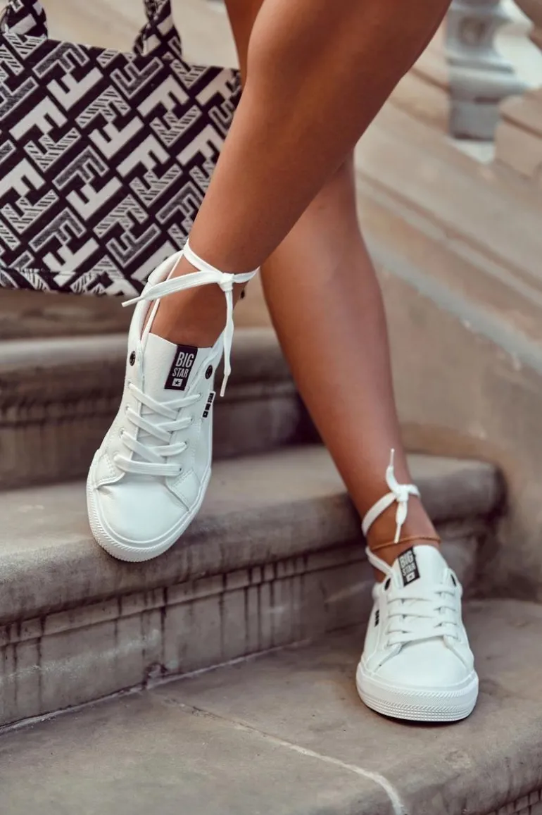 Damskie Skórzane Tenisówki Z Napisem BIG STAR EE274316 Białe