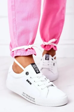 Damskie Skórzane Tenisówki Z Napisem BIG STAR EE274316 Białe