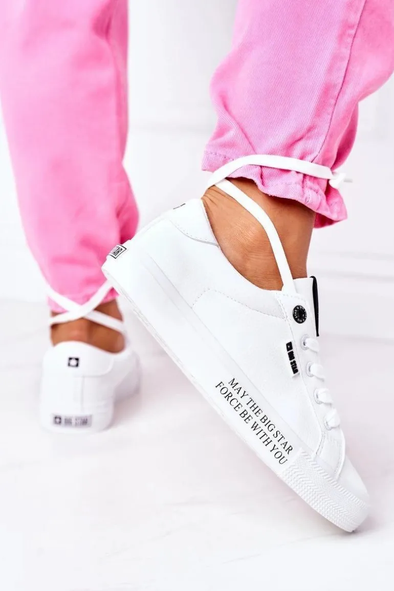 Damskie Skórzane Tenisówki Z Napisem BIG STAR EE274316 Białe