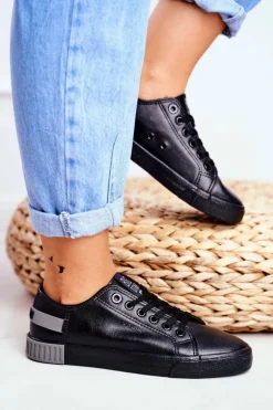 Damskie Skórzane Tenisówki BIG STAR FF274177 Czarno Szare