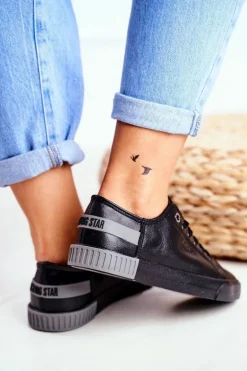 Damskie Skórzane Tenisówki BIG STAR FF274177 Czarno Szare