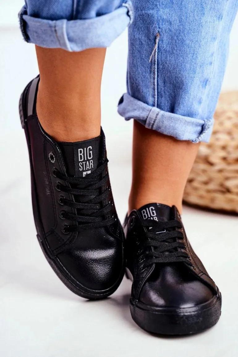 Damskie Skórzane Tenisówki BIG STAR FF274177 Czarno Szare