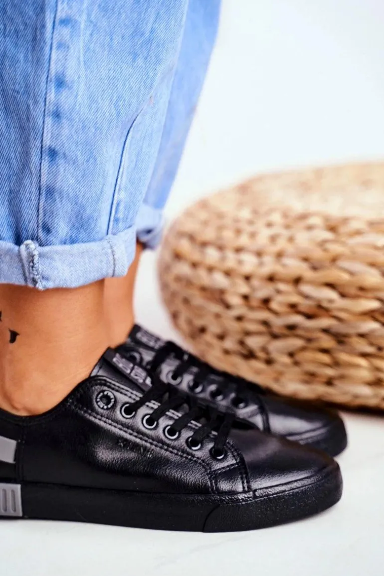 Damskie Skórzane Tenisówki BIG STAR FF274177 Czarno Szare