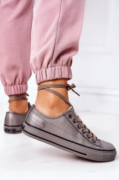 Damskie Skórzane Trampki BIG STAR II274003 Grafitowe