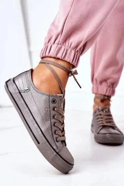 Damskie Skórzane Trampki BIG STAR II274003 Grafitowe