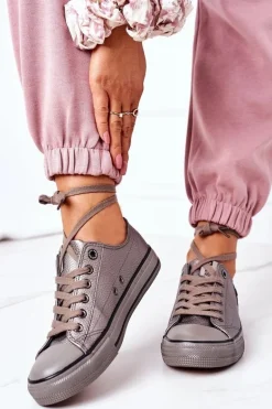 Damskie Skórzane Trampki BIG STAR II274003 Grafitowe