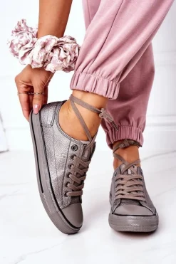 Damskie Skórzane Trampki BIG STAR II274003 Grafitowe