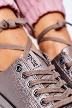 Damskie Skórzane Trampki BIG STAR II274003 Grafitowe