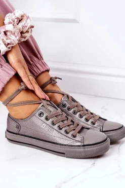 Damskie Skórzane Trampki BIG STAR II274003 Grafitowe