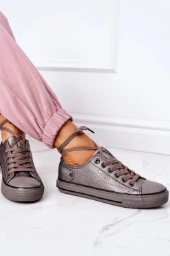 Damskie Skórzane Trampki BIG STAR II274003 Grafitowe